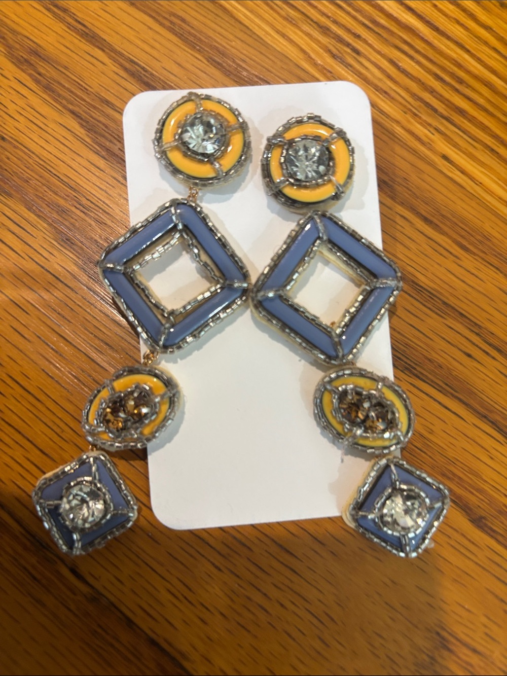 Handcrafted Blue and Yellow Geometric Drop Earrings